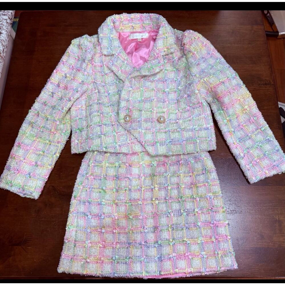LoveShackFancy Pastel Tweed Blazer Jacket & Matching Mini Skirt Size 10 YO